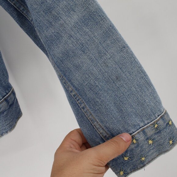 Levis LVC Jacket Womens Small Orange Tab Cotton Embroidered Sleeve Denim Trucker - Picture 9 of 16